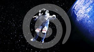 Astronaut levitation in space. Realistic 4k animation.