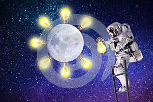 Kozmonaut a osvetlenie mesiac vesmír. misie v kozmický priestor 