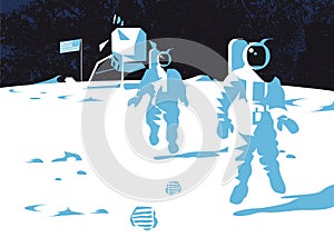 Astronaut on lunar moon landing mission, vector illustration