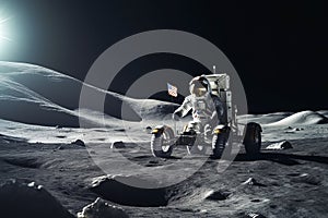 An astronaut on a lunar rover on the surface of the moon. Generative AI