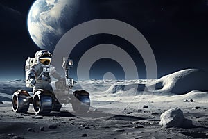 An astronaut on a lunar rover on the surface of the moon. Generative AI