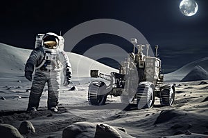 An astronaut on a lunar rover on the surface of the moon. Generative AI