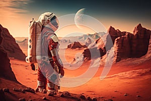 An astronaut on Mars, the red planet. Generative Ai