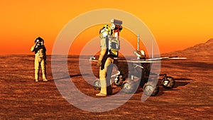 The astronaut and a mars rover