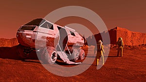 The astronaut and a mars rover