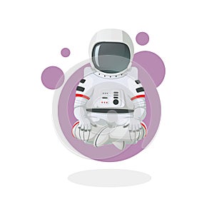 Astronaut meditating, relaxing in lotus pose. Space icon.