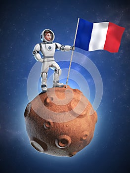 Astronaut on meteor holding the French flag