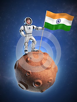 Astronaut on meteor holding the India flag