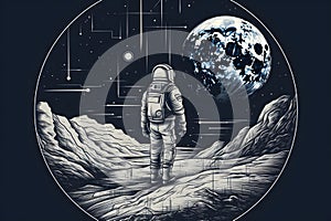 astronaut on the moon black and white art, neural network generated image