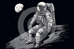 astronaut on the moon black and white art, neural network generated image