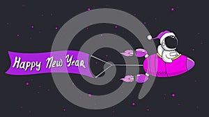 Astronaut and new year banner flag