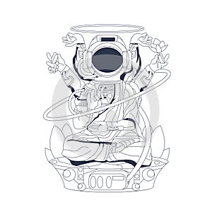 Astronaut buddha inking illustration photo