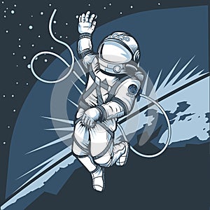 Astronaut in outer space against the backdrop of the planet Earth