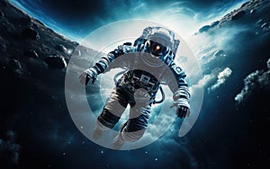 Astronaut in outer space against the backdrop of the planet earth