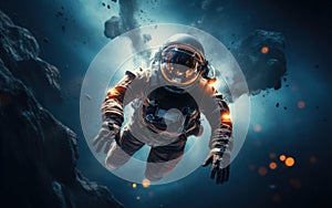 Astronaut in outer space against the backdrop of the planet earth