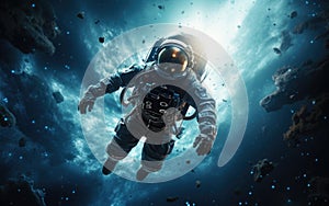 Astronaut in outer space against the backdrop of the planet earth