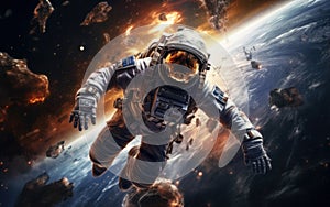 Astronaut in outer space against the backdrop of the planet earth