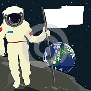 Astronaut in outer space Astronaut holding a flag