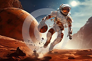 Astronaut in outer space, Astronaut on a remote planet playing basketball