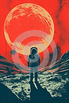 An astronaut in outer space. Colorful illustration on black background, suitable for T-shirts, posters, postcards and books.