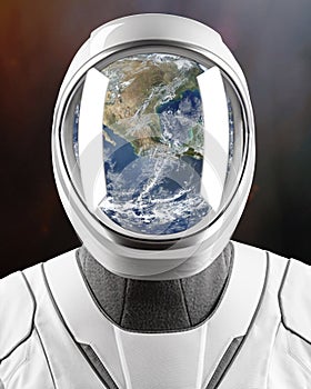 Astronaut in outer space with Earth reflection. Elements of this image furnished by NASA