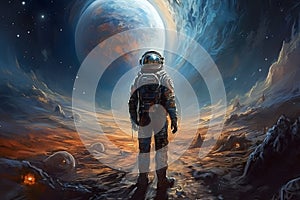 Astronaut in outer space. Neural network AI generated