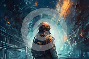 Astronaut in outer space. Neural network AI generated