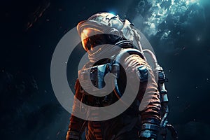 Astronaut in outer space. Neural network AI generated