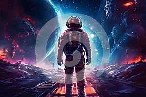 Astronaut in outer space. Neural network AI generated