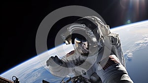 Astronaut in outer space over the planet Earth. Our home. ISS. ai generative,