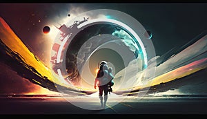 Astronaut in outer space. Science fiction. 3D rendering