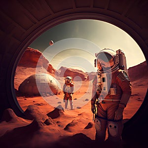 Astronaut in outer space. Science fiction scene. 3D rendering