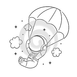 Astronaut is parachuting into the sky for coloring
