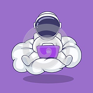 astronaut playing on computer at the cloud