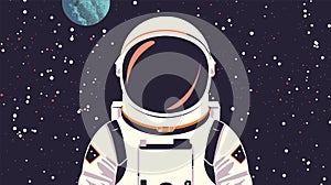 Astronaut portrait in spacesuit in outer space. Cosmonaut, universe explorer. Interstellar adventures or travel