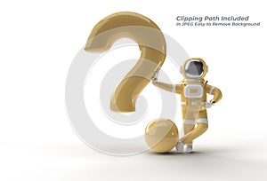 Astronaut with Question Mark think, Disappointment, Tired Caucasian Gesture`s Pen Tool Created Clipping Path Included in JPEG Eas