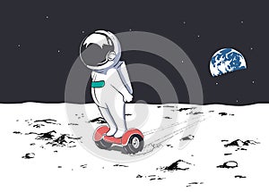 Astronaut rides on gyro scooter