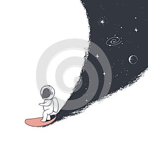 Astronaut rides on surfboard