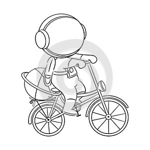 Astronaut is riding a bicycle for coloring