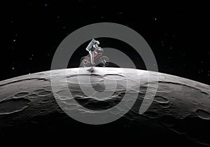 Astronaut riding a bike on the moon. Futuristic and creative concept