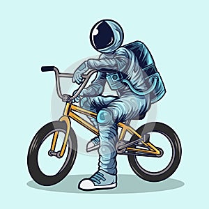 Astronaut riding bmx bikes vector illustration design