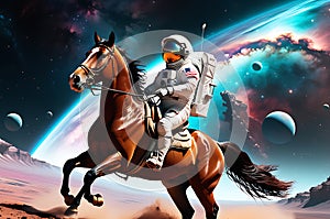 Astronaut riding horse in space