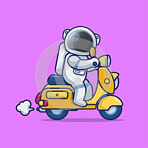 Astronaut riding a scooter cartoon illustration free vector