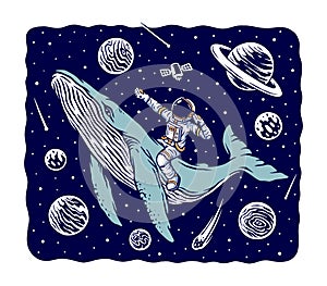 Astronaut riding a whale illustration