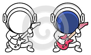 Astronaut rock musician is playing electrical guitar coloring page for kids
