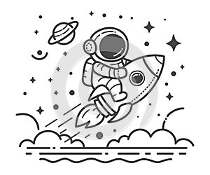 AstronautÃ¢â¬â¢s Cosmic Journey - Coloring page for children. photo