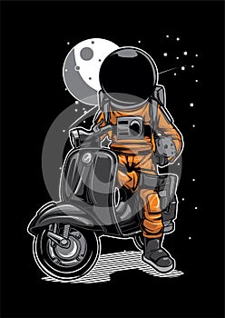 Astronaut Scooter Space Moon Illustration