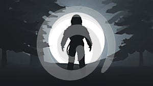 Astronaut Silhouette in a Spooky Wooded Forest with a Ball of Light