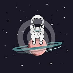 Astronaut sits on saturn