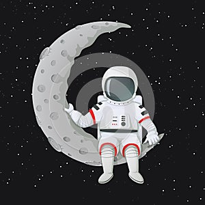 Astronaut sitting on the crescent moon.